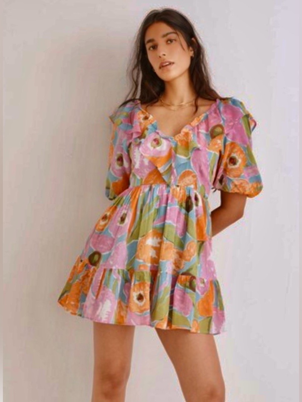 Banjanan Scorpio Mini Dress in Euphoric Bloom Ruffled Floral Party Sz XS NWT